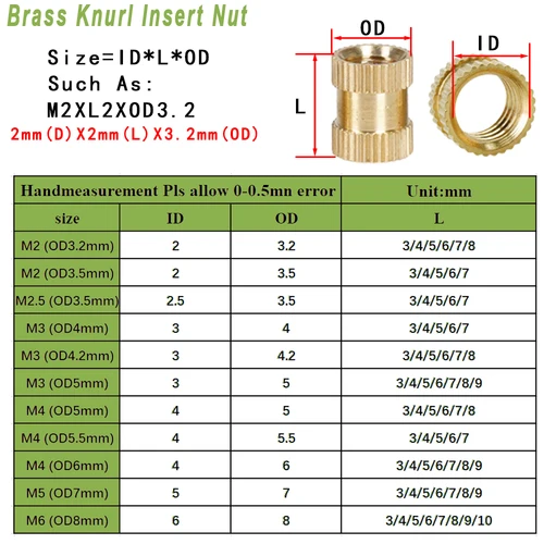 Imagen 2 del producto Tuerca de inserción de latón térmico M2 M2.5 M3 M4 M5 M6, insertos roscados métricos, tuercas de cobre moleteadas de fusión en caliente para Kit surtido de impresión 3D