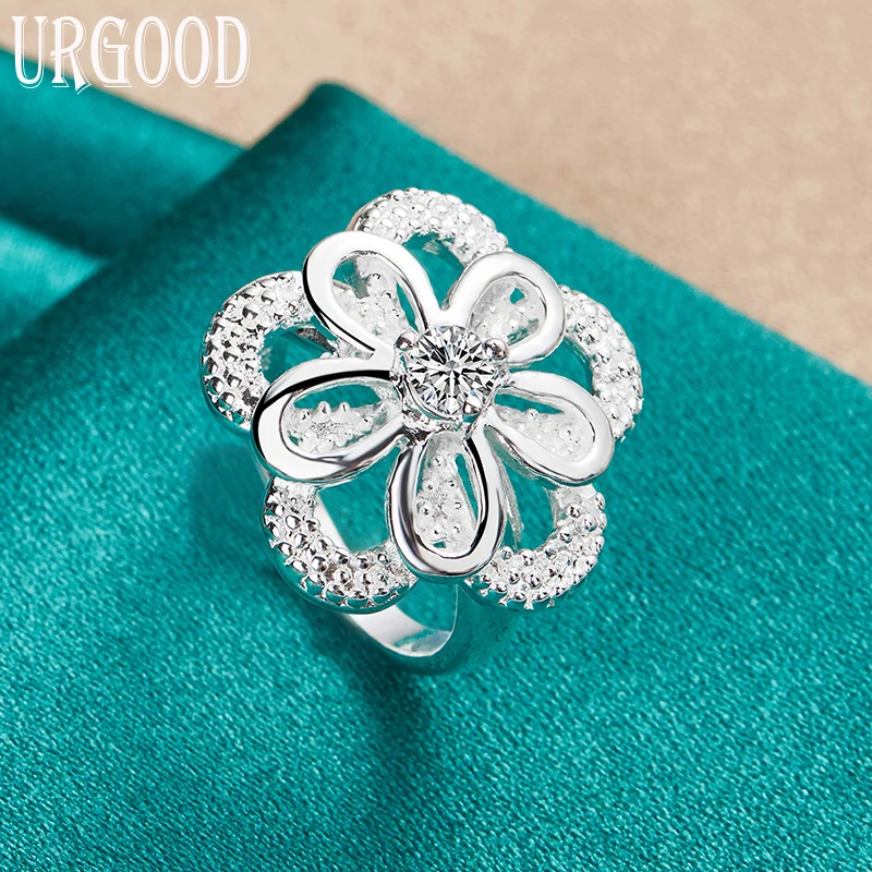 

925 Sterling Silver 7-10# Charm AAA Zircon Flower Ring For Women Party Engagement Wedding Anniversary Gift Fashion Jewelry