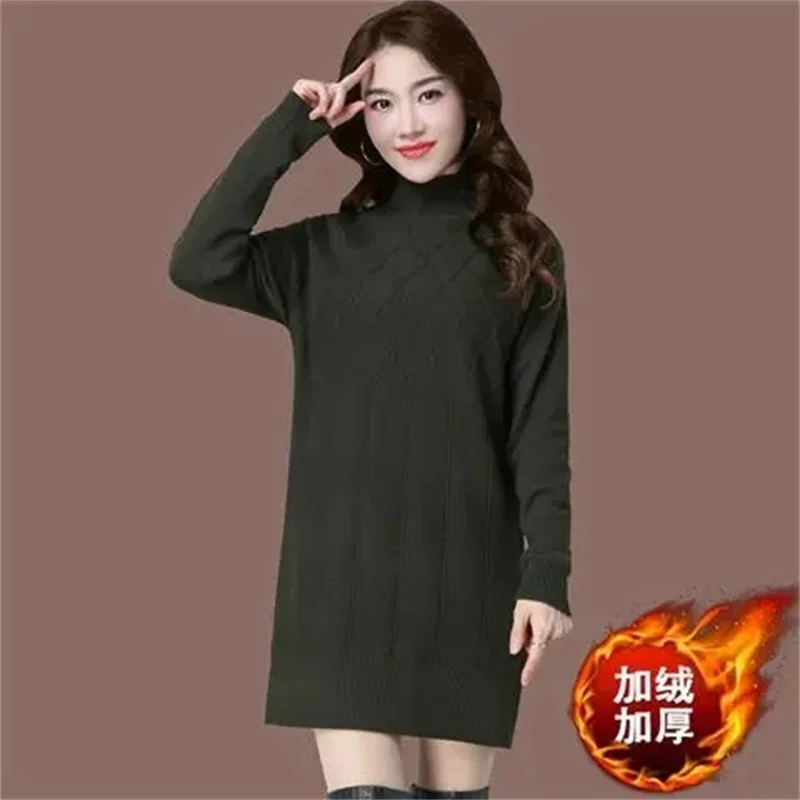 Turtleneck Winter Sweater Women Thicken Plus Velvet Lined Warm Knitted Pullovers Long Jersey Knitwear Female Basic Jumper