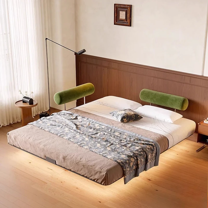 

Suspended bed simple modern fabric small apartment master bedroom wrought iron steel frame bed