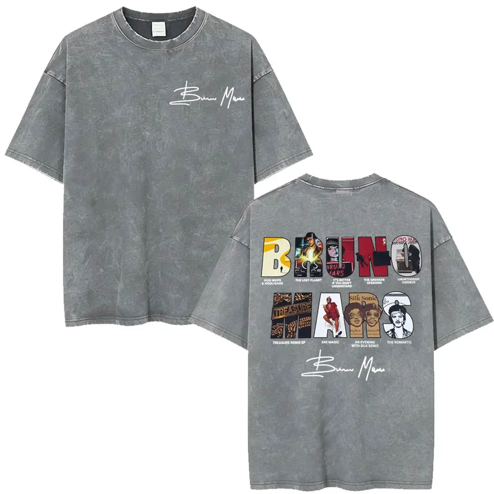 Bruno Mars The Romantic 2026 Album Cover T-shirts Men Women Fashion Vintage Washed T Shirt Hip Hop Cotton Short Sleeve T-shirt