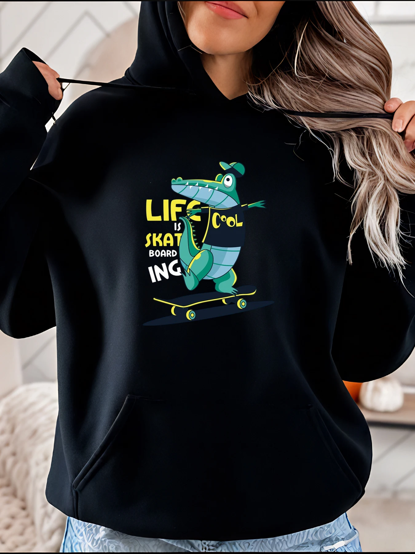 

Толстовка с принтом «Крокодил», скейтбординг, повседневная уличная одежда, дизайн с рисунком животных, женская повседневная одежда