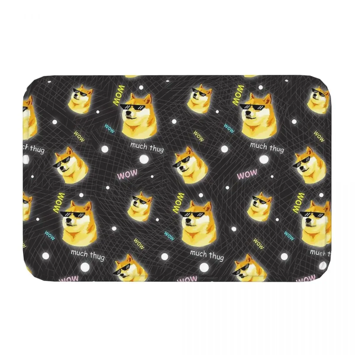 Non-slip Rug Doormat Bath Mat Doge WOW Such Thug Pattern Shiba Inu Doggo Meme Thug Life Hallway Carpet Welcome Decor