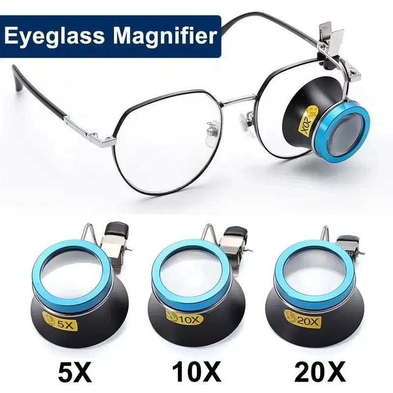 Clip-On Eyeglass Magnifier Loupe, 5X 10X 15X 20X Portable Lens for Watch Repair, Jewelry Inspection and Precision Crafts