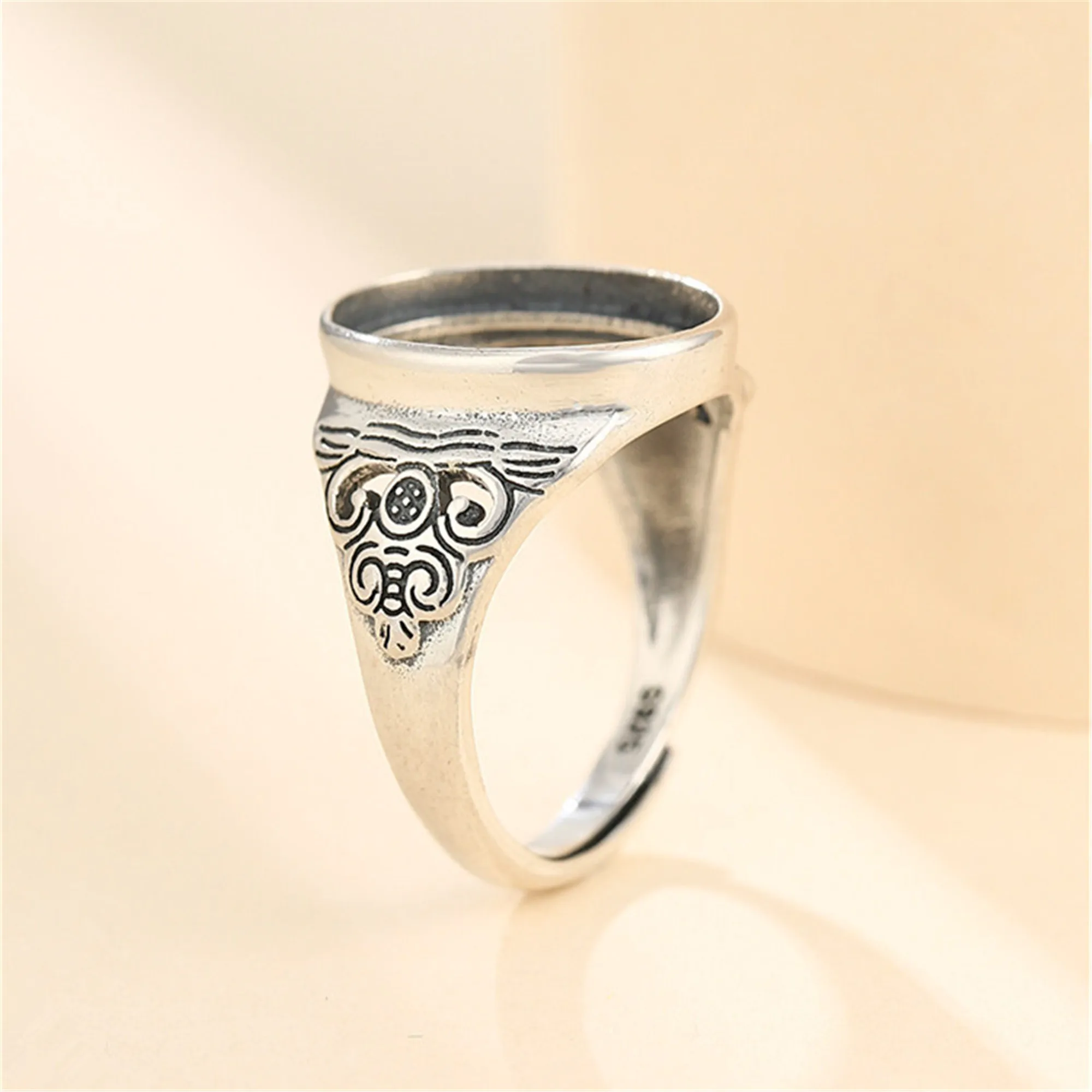 

Ring Setting for 12x16mm Oval Cabochons Antique Style Thai Sterling Silver Adjustable Ring Base Ring Component SR0538