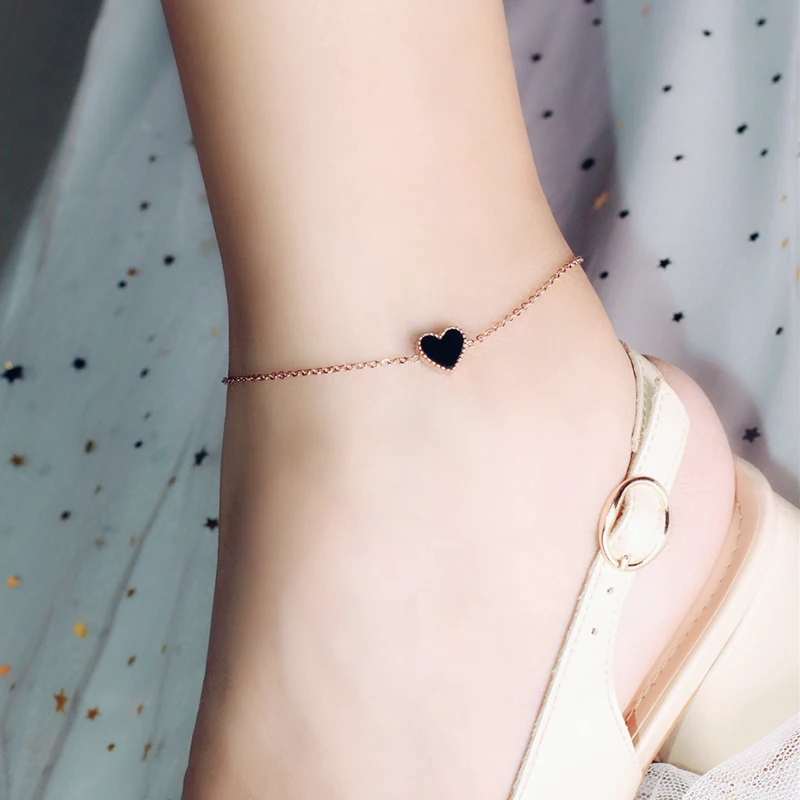 Sweet Enamel Red Heart Pendants Bracelets for Girls Gold Color Short Chain Anklets Korean Fashion Lovely Hand Accessories