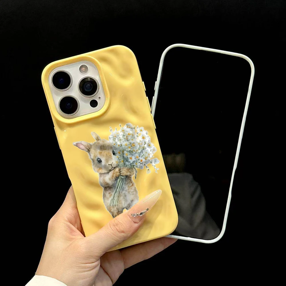 Niedliches Kaninchen mit Blumen Handyhülle für iPhone 17 16 15 14 13 12 11 Pro Max 14 Plus 17Air Falten-Wellen Weiche Silikonhülle – Detail 6