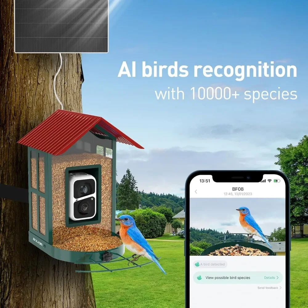 BF08S-Bird Feeder with Camera,1080P HD Night Version Bird Watching WiFi Camera with AI Identify Bird Species