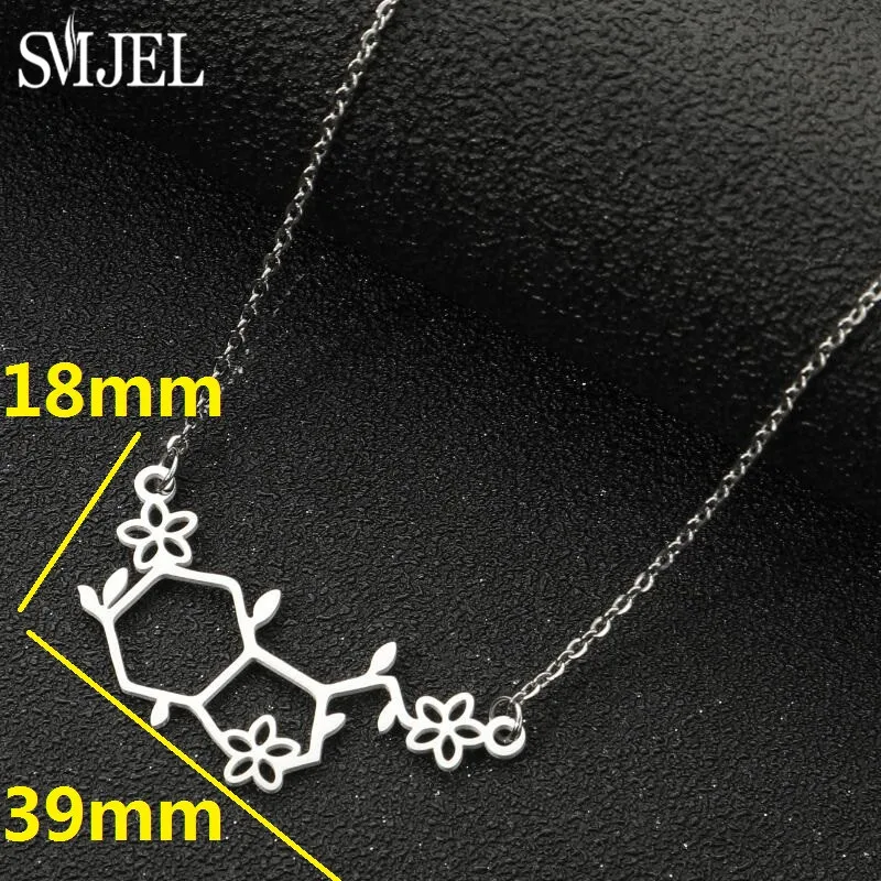 SMJEL Dopamine Molecule Necklaces Flower Chemical Formula Necklace Women Serotonin Structure Formula Pendant Graduation Gift