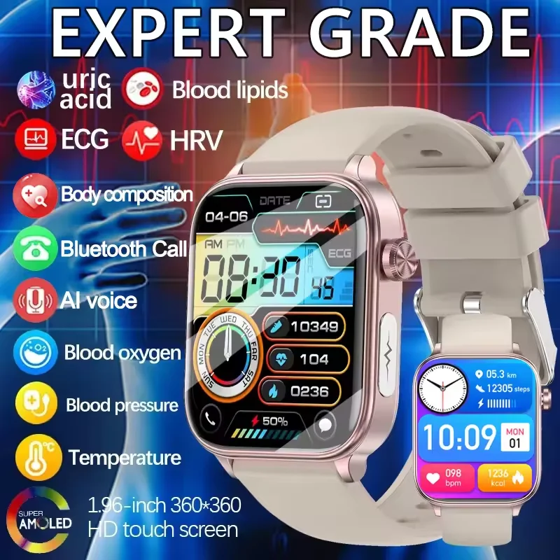 Accurate ECG+PPG Monitoring Smart Watch Women Body Composition Blood Lipid Uric Acid Women Menstrual Health Tracker Smartwatch