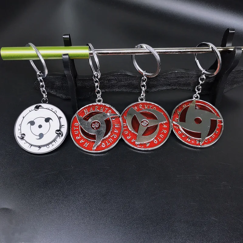 NARUTO Anime-Zubehör Uchiha Sasuke Rinnegan Schlüsselanhänger Anhänger Drehbarer Cosplay-Schlüsselring für Fans als Geburtstagsgeschenk