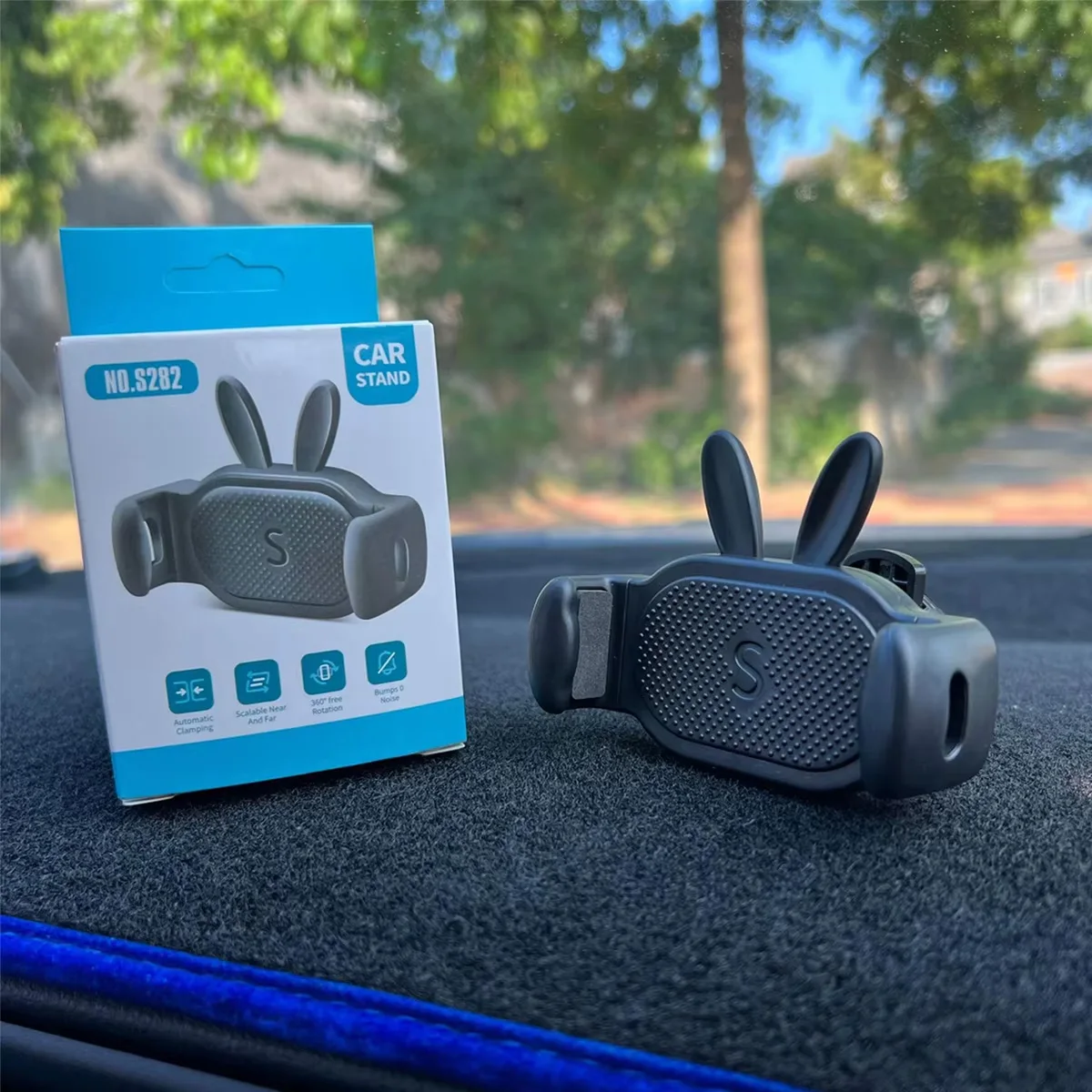 Cartoon Desktop Phone Holder Rabbit Head Telescopic Rotating Lazy Live Streaming Stand Car Air Vent Phone Clip Car Air Vent Phone Holder
