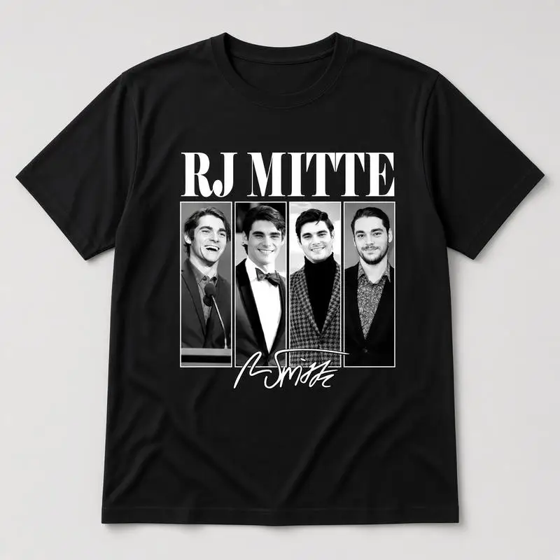 RJ Mitte Vintage Graphic T-Shirt, 90s Bootleg Photo Collage Walter White Jr Flynn Signature Black Cotton Tee