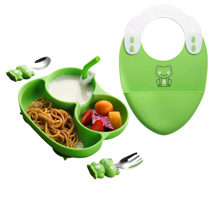 مجموعة أطباق صمغ سيليكون للأطفال ، ملعقة للأطفال ، كوب شفط ، أدوات طعام ، درجة غذائية ، وجبة ، هدية عيد الميلاد #2