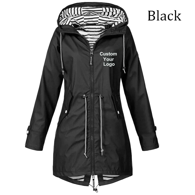 New Women Custom Your Logo Windproof Waterproof Jacket Long Sleeve Coat Casual Rain Coat Sunset Raincoat