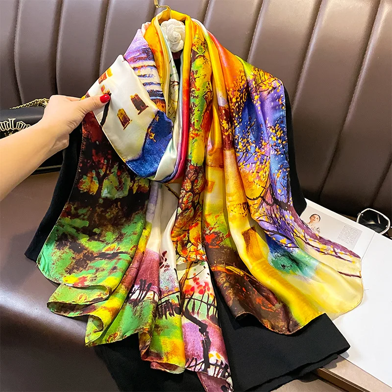 

180*90cm Luxury Brand Women Summer Silk Scarves Shawls Lady Wraps Soft female Geometry beach stole bandanna foulard muffler