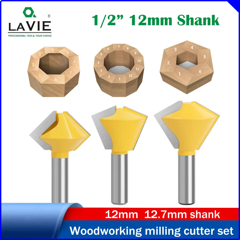 

LAVIE 12mm 1/2" Shank Multi-Sided Router Bit,Beak Joint Cutter,8/12/16 Sided Multi-Purpose Tongue Groove Cutter for Woodworking