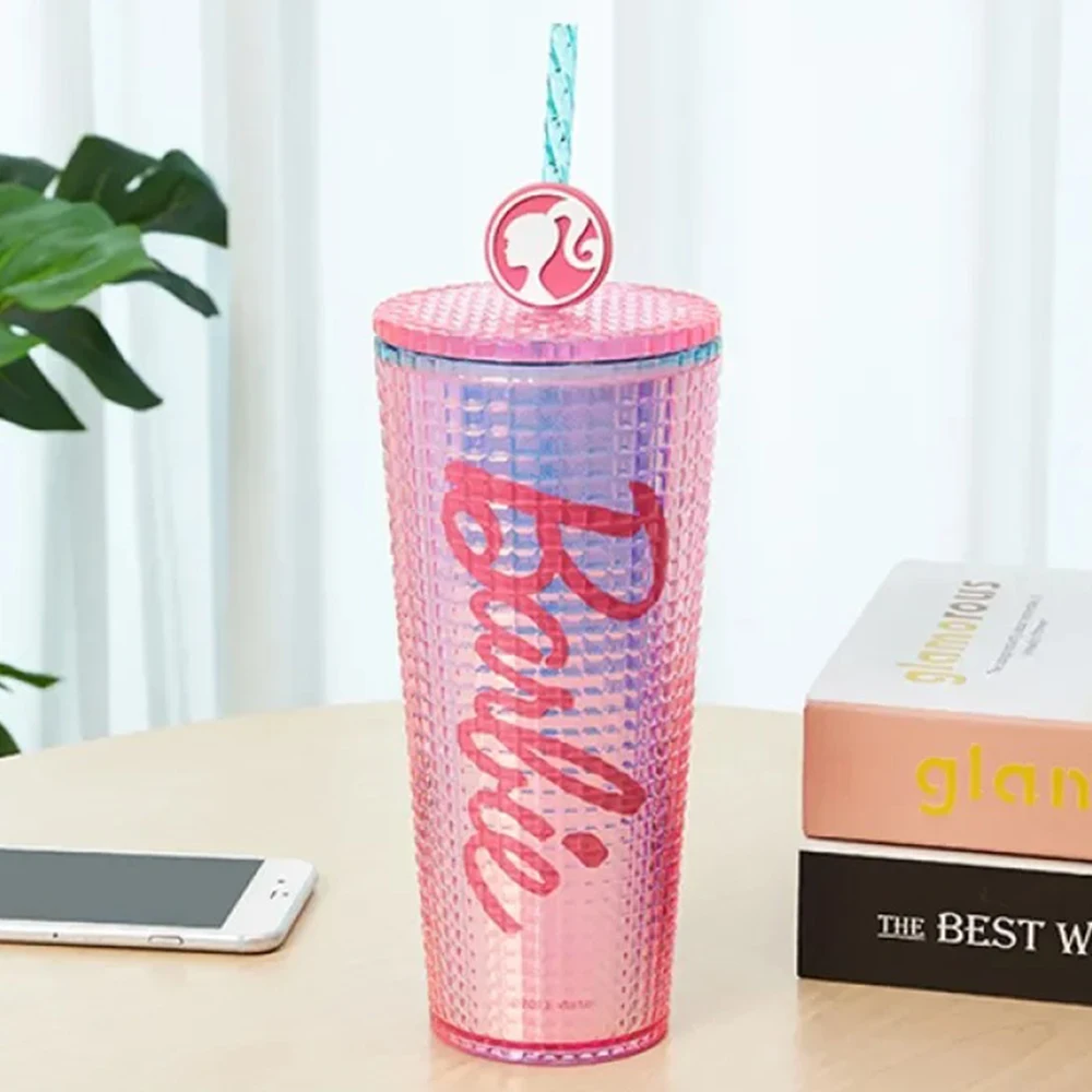 

Barbie Plastic Straw Cup 775ml/26.21oz Double-Layer Large Capacity Sports Water Bottle for Travel Gym Cold Drink for Girl Gifts