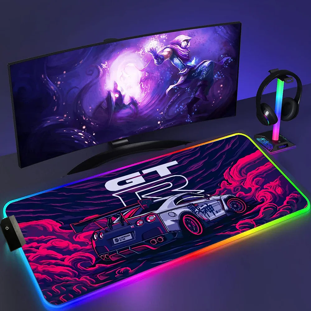 Pc Gamer GTR Car Mousepad RGB LED Custom Mouse Pad Kawaii Computer Table Office Accessories Desk Mat Gaming Laptops Cabinet Mats