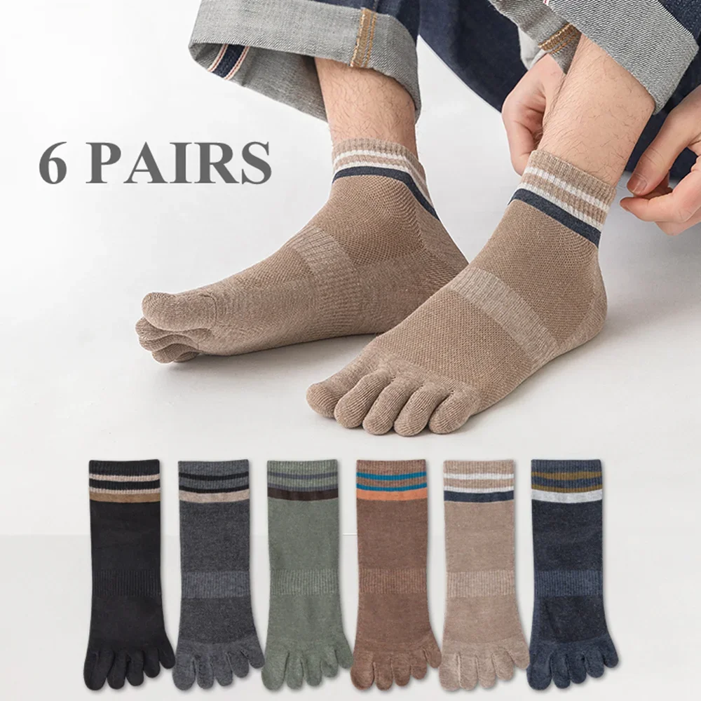 

6 Pairs Men Toe Socks Fashion Ankle Socks with Separate Fingers High Quality Cotton Five Finger Athletic Socks