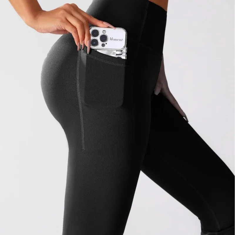 2025 가을 하이웨이스트 힙업 포켓 팬츠 캐주얼 스포츠 벨바텀 팬츠 슬림핏 아웃도어 피트니스 요가 팬츠 여성용