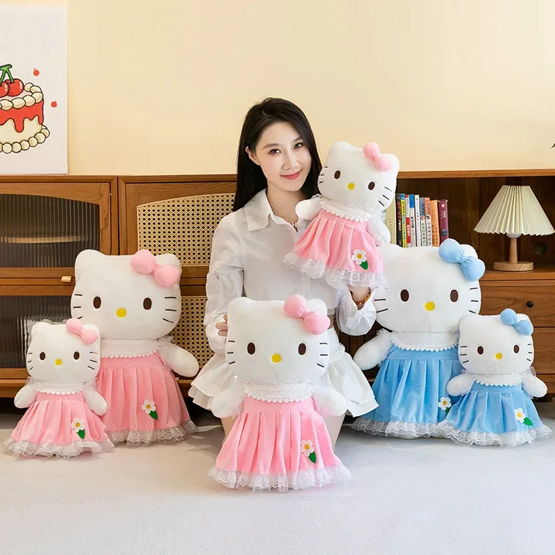 

Новинка, плюшевая кукла Sanrio, милое платье принцессы Hello Kitty, большая диванная подушка, плюшевая мягкая игрушка, подарок для девочек, кавайное украшение для комнаты