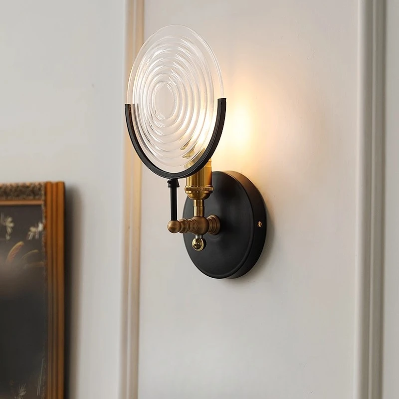 

Postmodern Iron Art Wall Lamps Rotundity Transparent Glass Lampshade Living Room Restaurant Bedroom Kitchen Black Sconces Lights