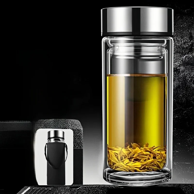 Large Capacity Glass Water Cup High Temperature Resistant Double Layer Insulated Office Tea Brewing Anti Drop Men's High End ...
