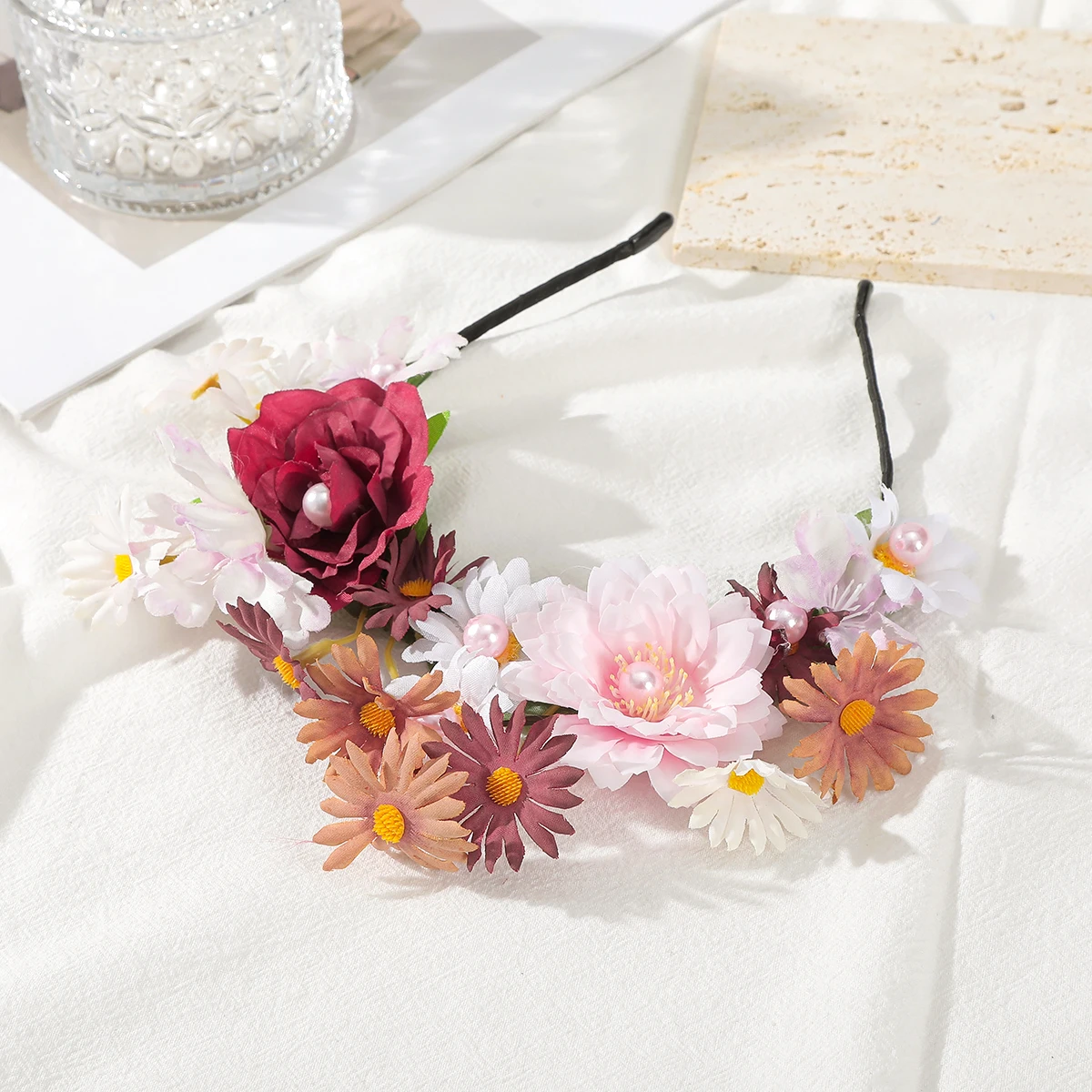 AWAYTR Women Wedding Headband Girls Boho Flowers Headwear Children Hair Bands Hair Accessories Bride Wreath Beach Garland