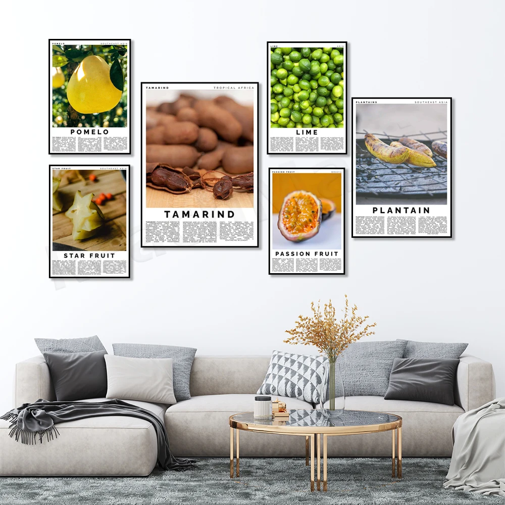 Carambola, raspberry prince, tamarind, passion fruit, grapefruit, pomegranate, mango, lime, honeydew melon, fruit poster gift