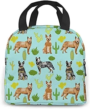 Lunch Bag Australian Cattle Dog Blue And Red Heelers Cactus Blue Tint Lunch Box Insulated Bag Tote Bag For Men/Women Work Travel