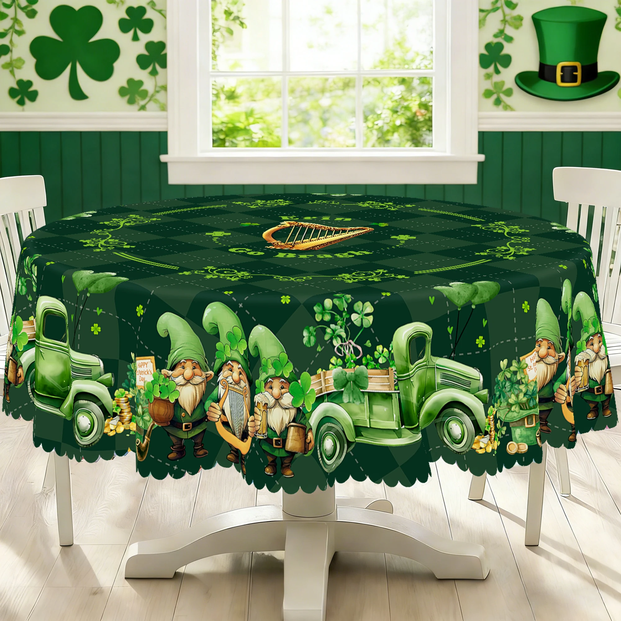 

Цельная скатерть Святого Патрика, с дизайном с Lucky Shamrocks, Trucks и Little Fairies, идеально подходит для праздников и украшений ко Дню Святого Патрика, подарков ко Дню Святого Патрика, идеально подходит для вечеринок ко Дню Святого Патрика и домашне