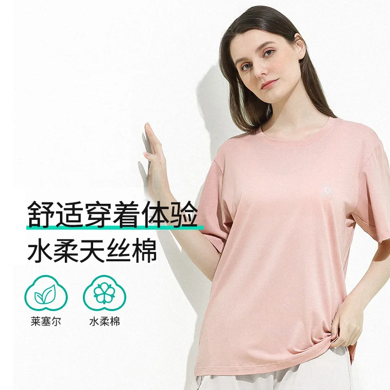 

Мягкие быстросохнущие женские футболки с короткими рукавами из тенселя, весенне-летние однотонные дышащие спортивные топы с защитой от пота