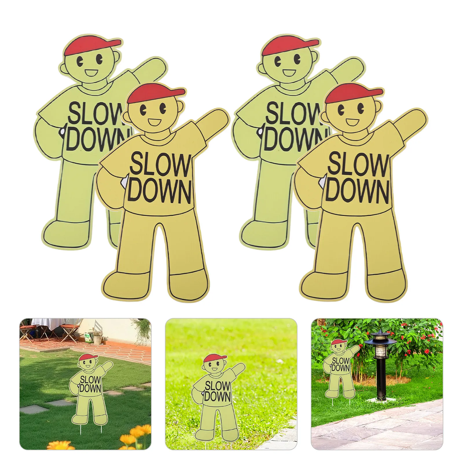 4Pcs Slow Down Kids Playing Sign Outdoor Traffic Road Signs High Visibility Safety Markers for Playground Park Yard Community