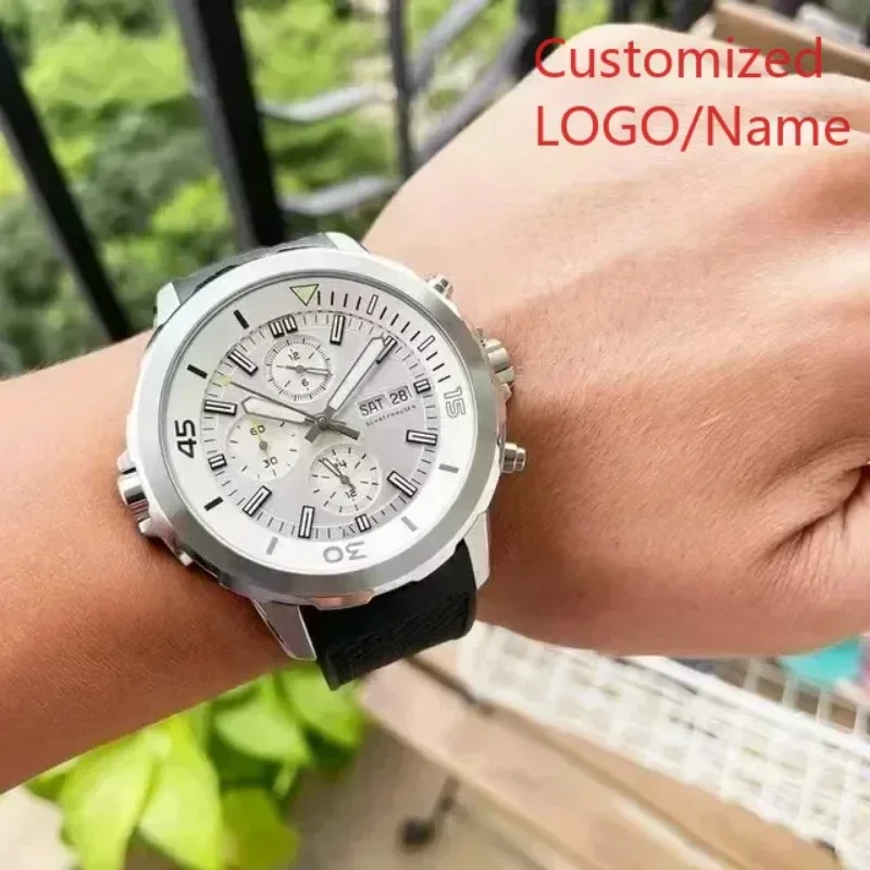 44mm cronógrafo de quartzo especial e moldura rotativa externa mostrador cinza relógio masculino função completa aquatimer personalizado