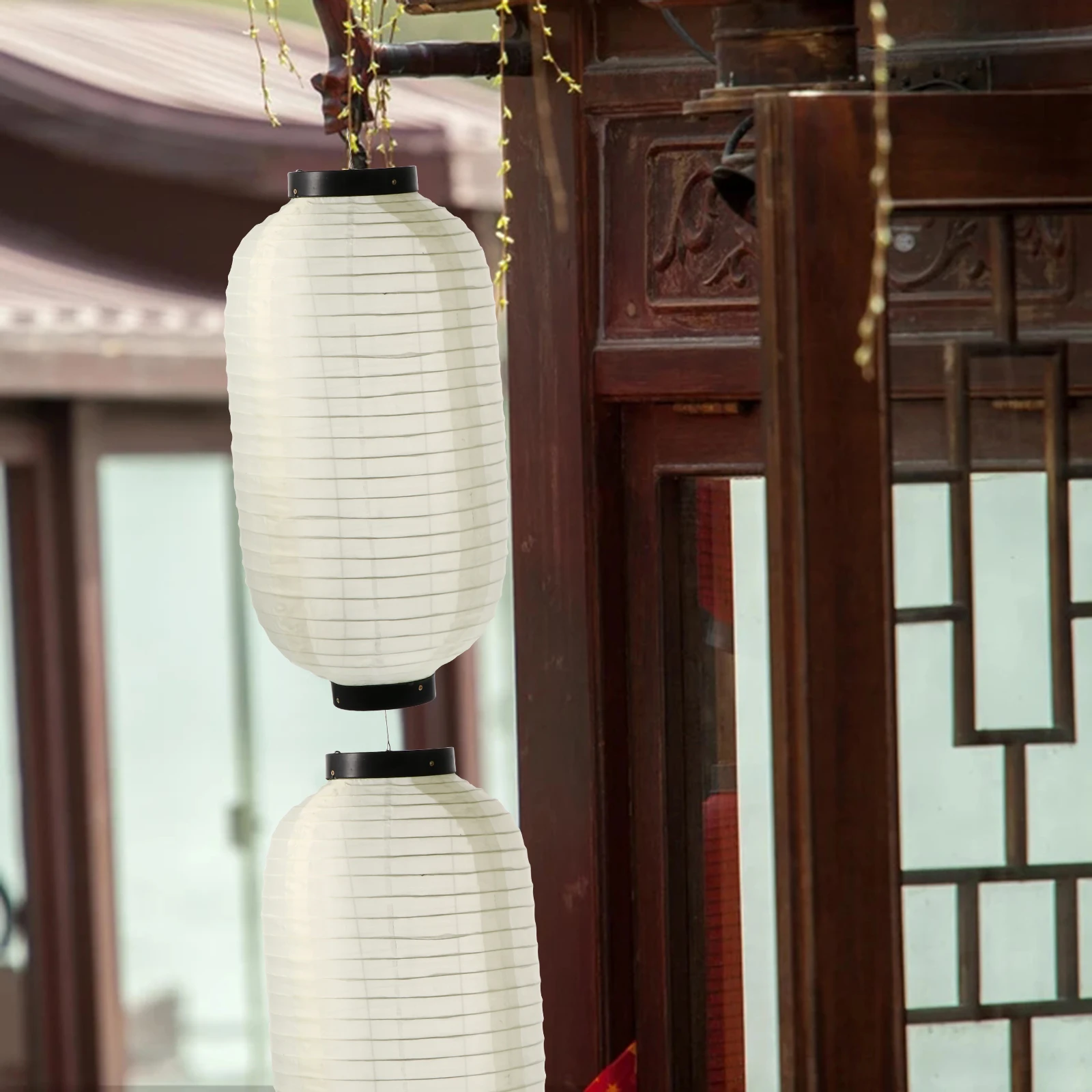 

2pcs 45x25cm Waterproof Silk Lanterns Japanese Style Decorative Hanging Indoor Outdoor White 10 Inch Home Restaurant