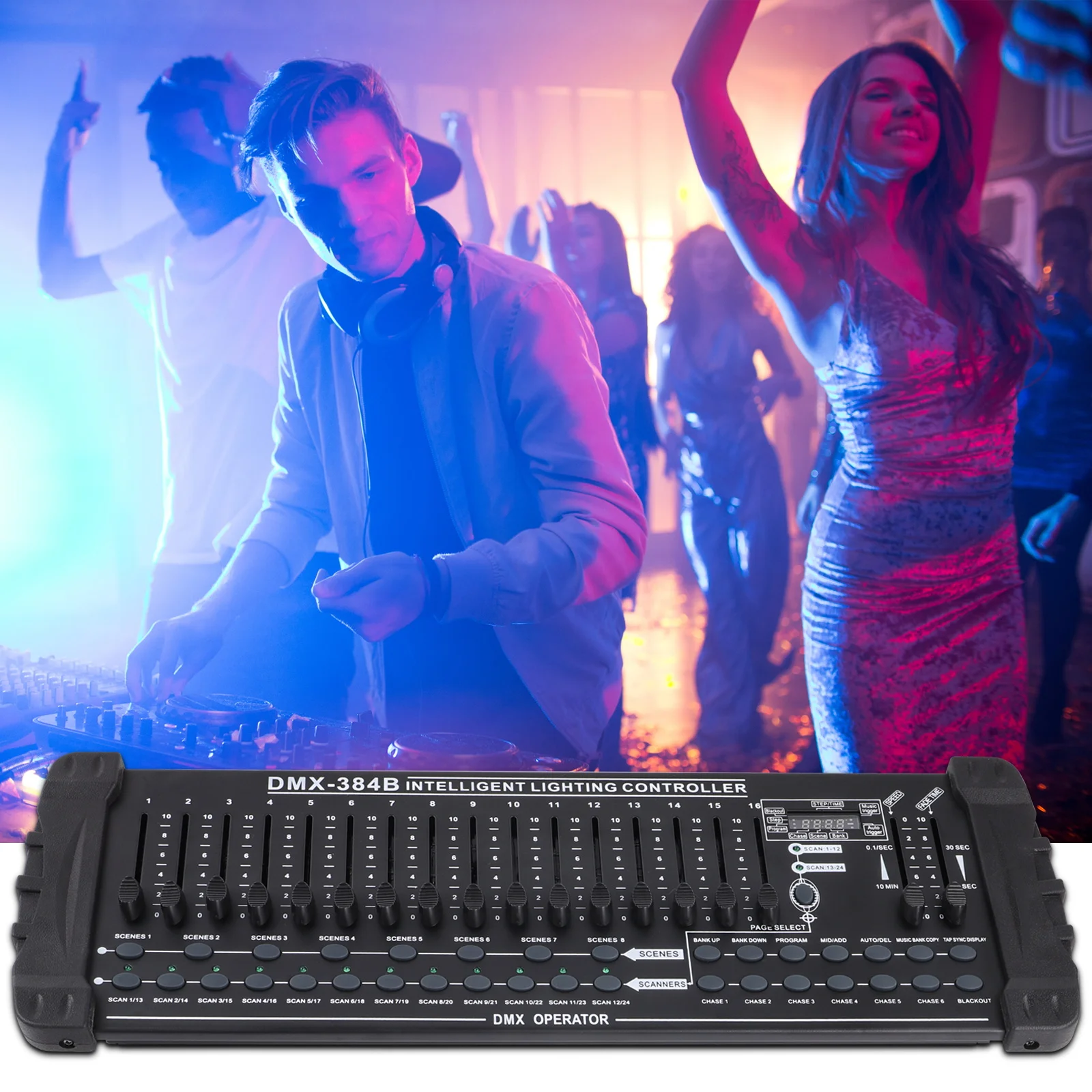 Black DMX and MIDI Operator DMX512 Controller 384 Channel Light Controller for Stage Light Disco Party Concert Wedding Theater