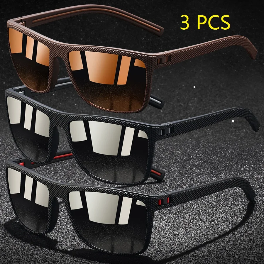 3 Pieces Vintage Check Pattern Polarized Sunglasses For Men Women Fishing Driving Fashion Square Brand Design Sun Glasses UV400