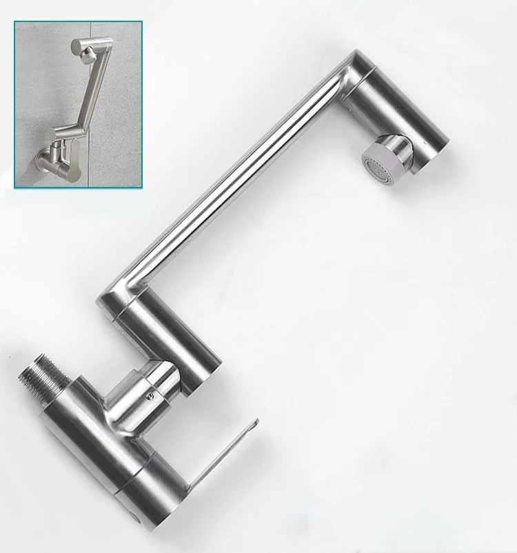 Foldable Bathroom Basin Faucet Single Cold Tap Stainless Steel Kitchen Sink Faucet Stream Sprayer Head 360 Rotation for Balcony