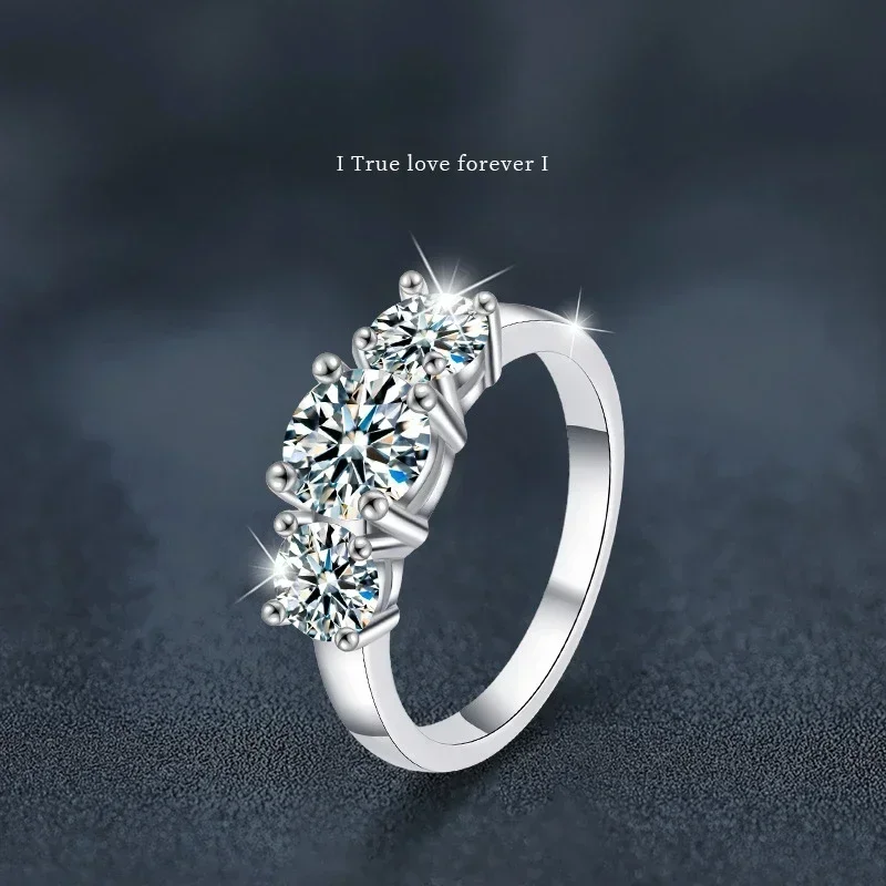 

2Carat Three Moissanite Diamond Sparkle Ring for Women, Designer Jewelry 18K White Gold Luxury Fine Jewelry Engagement Ring