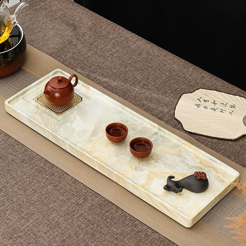 

Rectangle Hospitality Tea Tray Long Living Room Tableware Stone Chinese Valet Office Tea Tray Luxury Bandejas Home Decorationgs