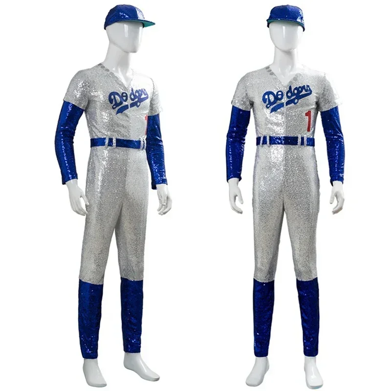 Rocketman Elton John Dodgers Cosplay Costume Baseball Uniform Jumpsuit Hat Halloween Party Costumes Outfit for Women Men