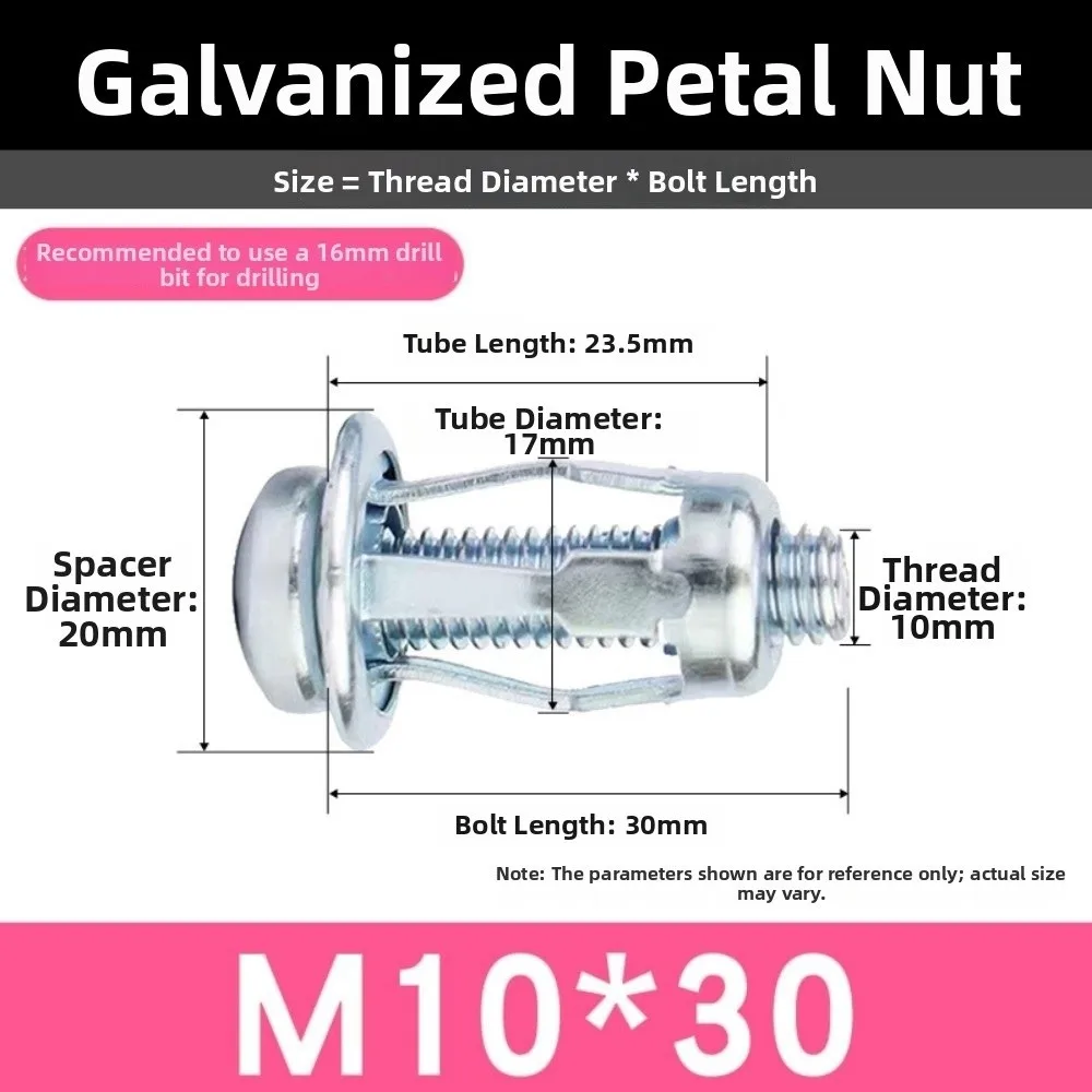 10pcs Carbon Steel Petal Screw Anchors Self-Locking Design M4 M5 M6 M8 Rivet Nut Set Expansion Mechanism Expansion Plug Kit