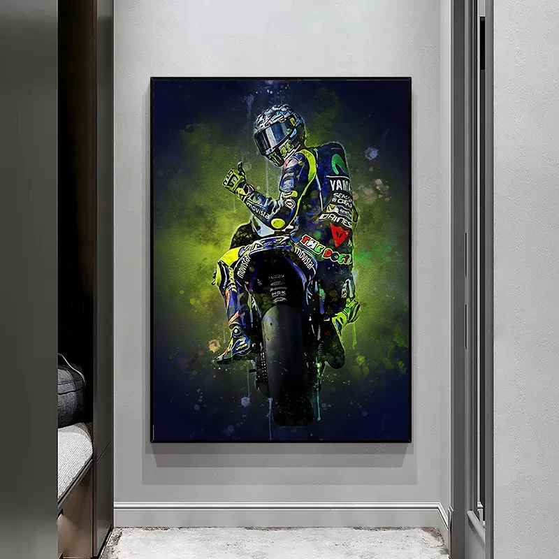 Watercolor Motorcycle Racer Valentino Rossies Poster Canvas Painting Sports Car Racer Portrait HD Print Wall Art Room Home Decor