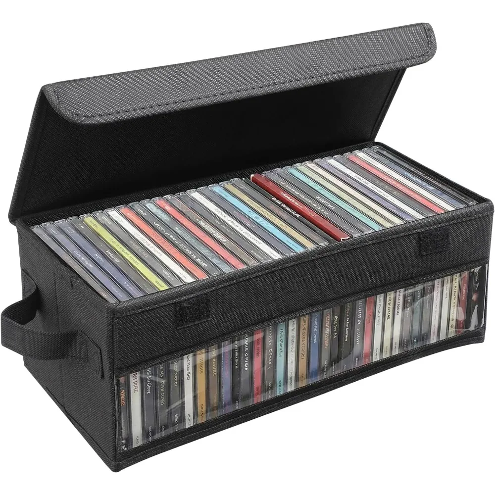 CD Storage Box Stackable With Handle Holds 64 CD/DVD Jewel Case