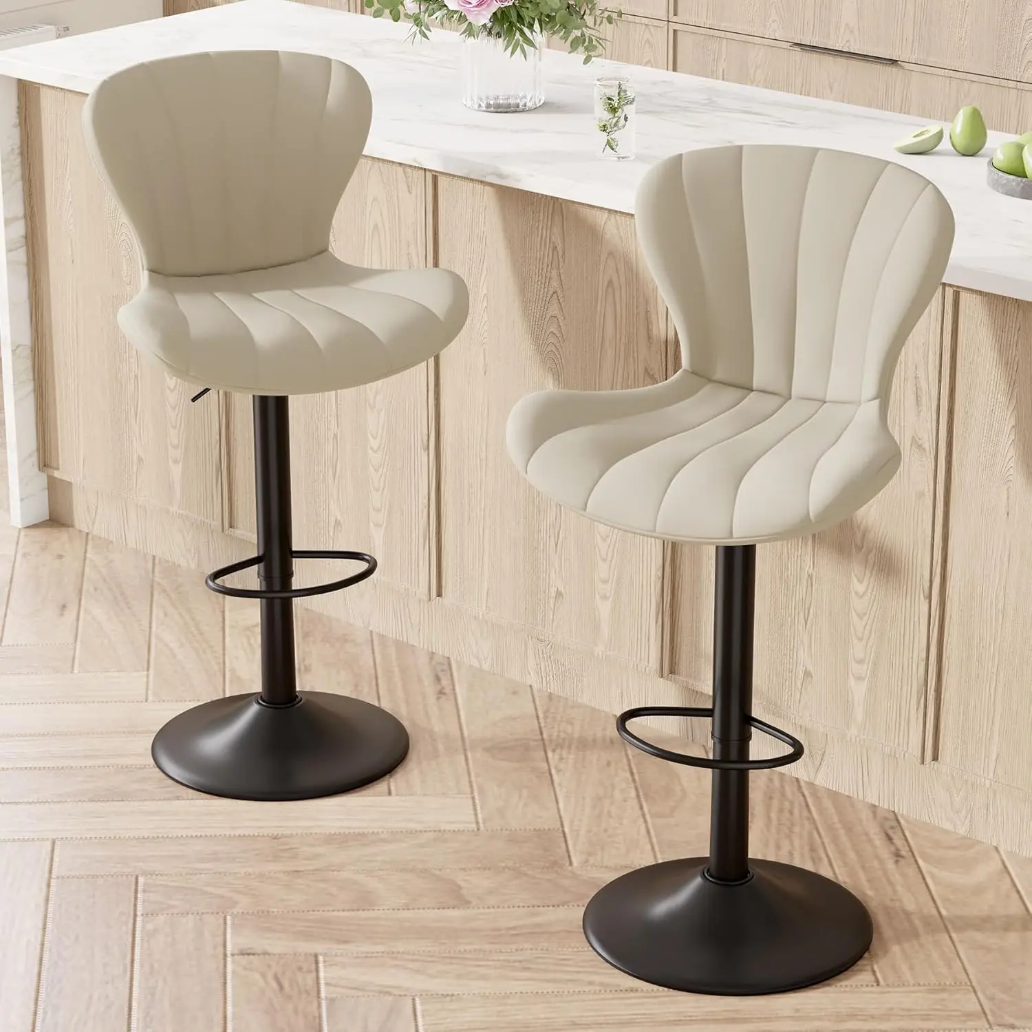 

Bar Stools Set Of 2 Modern Swivel Barstools With Back, Adjustable Pu Leather Counter Height Bar Chairs With Footrest For