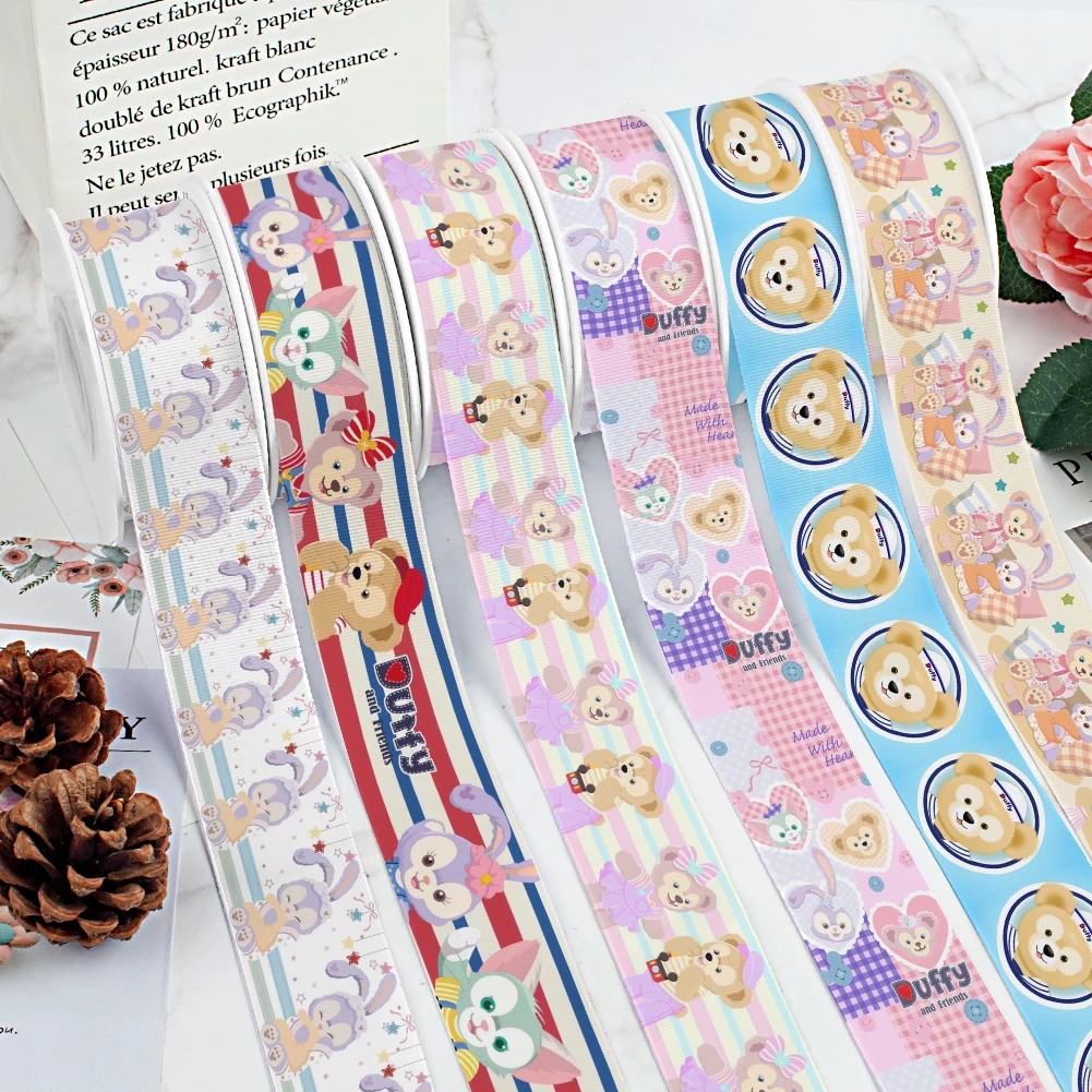 Disney Bear Cartoon Duffy StellaLou Pattern Printing Grosgrain Ribbon 5Yards for DIY Hair Bows Merry Party Dec Meterials