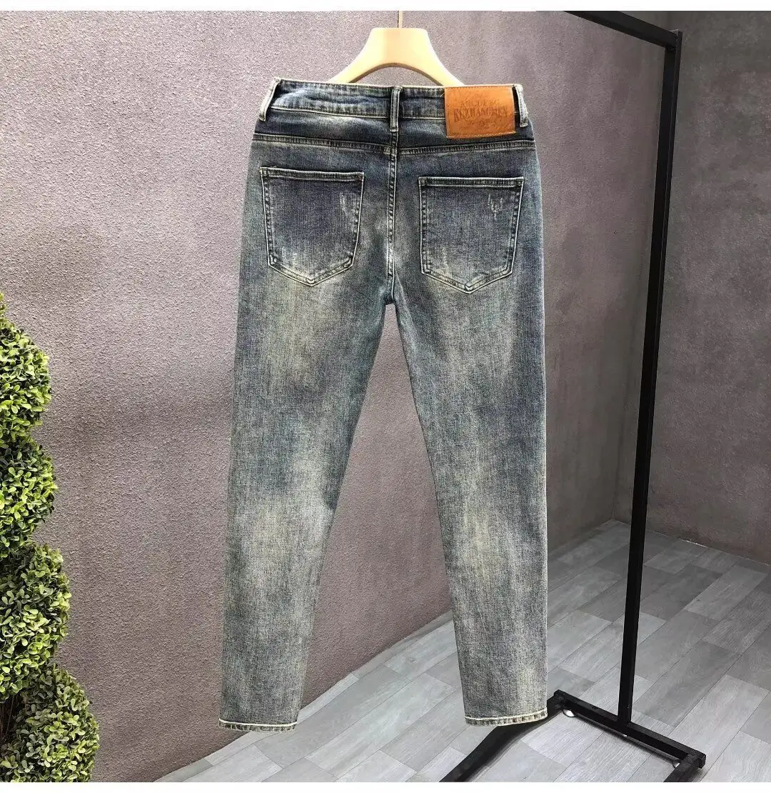 High-end Washed Jeans Men's Trendy Brand Slim-fitting Pants 2026 Spring Men's Clothing Straight Trousers Man Cargo Ripped Jeans