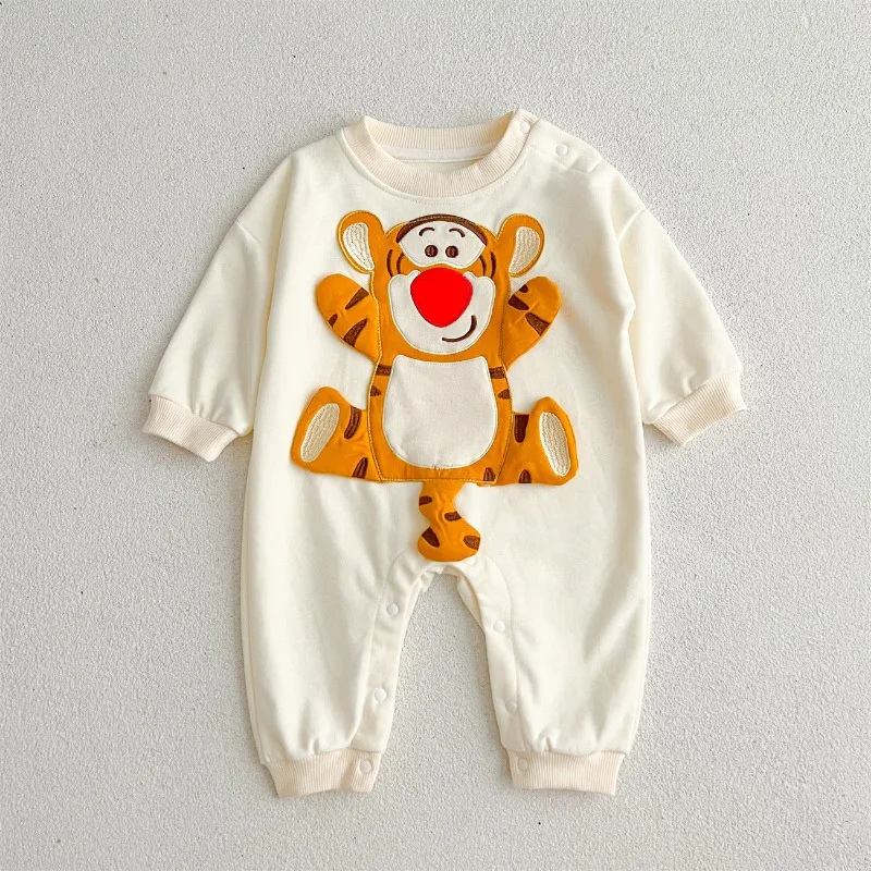 Trendy Tigger Shape Baby Autumn Jumpsuit 0-2 Years Old Male and Female Baby Sweatshirt Style Outing Crawler Cute Striped Tiger