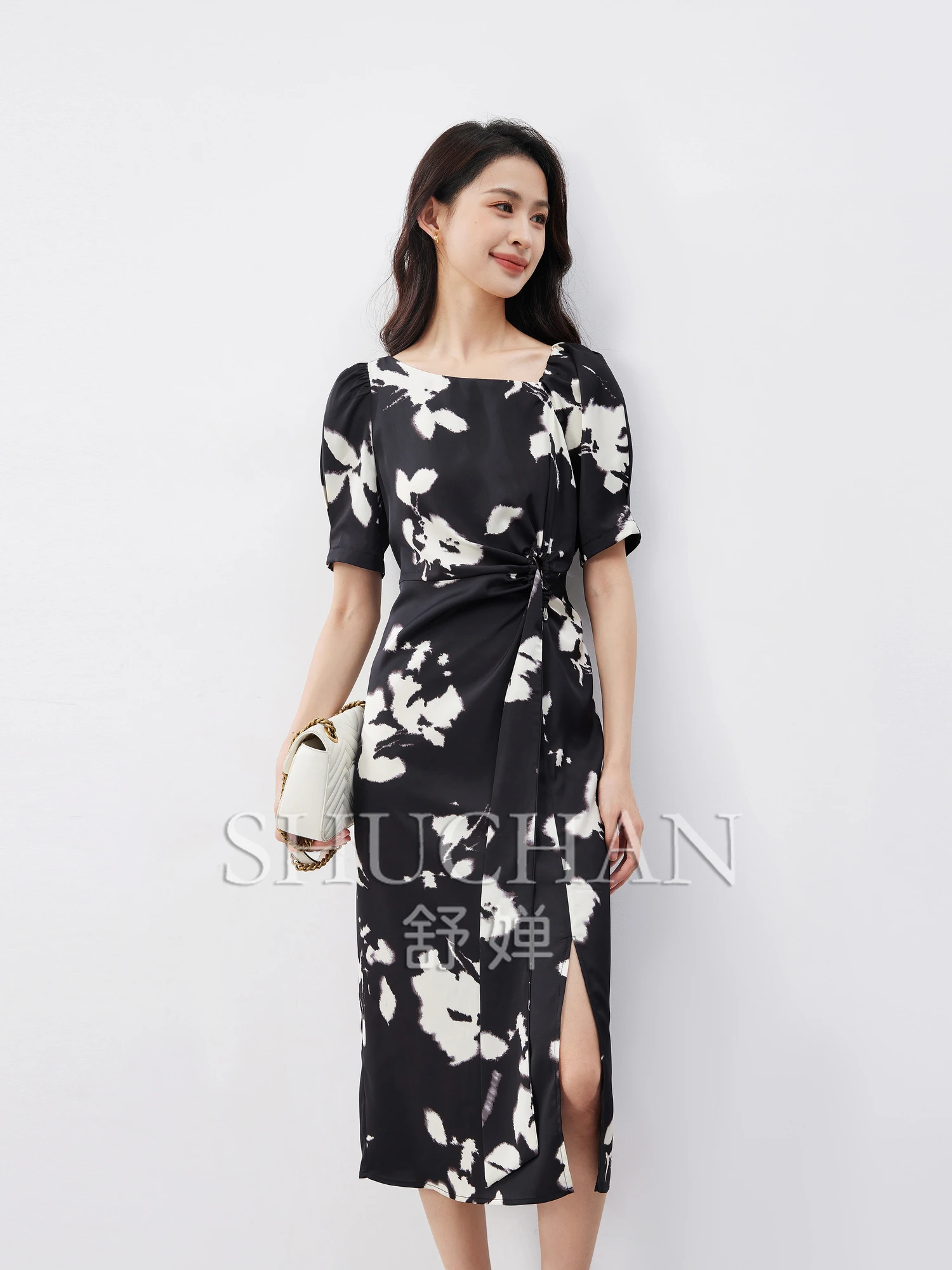 

Sheath Print Dress Women Polyester Vestidos Elegantes Para Mujer Long Dresses for Women Split Summer Dress